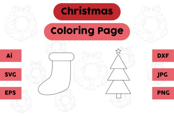 Christmas Coloring Page Socks Tree Set 2