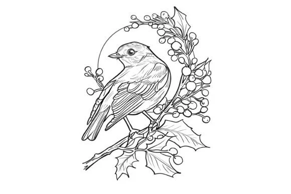 Cute Christmas Bird Coloring Page