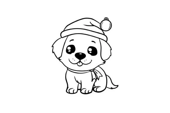 Kawaii Christmas Dog Coloring Page