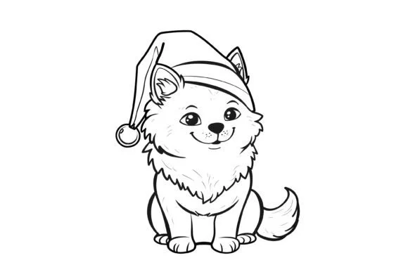Kawaii Christmas Dog Coloring Page
