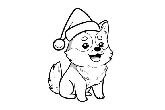 Kawaii Christmas Dog Coloring Page