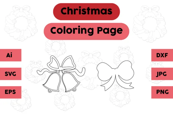 Christmas Coloring Page Bell Tie Set 02