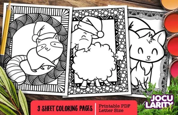 Funny Racoon, Fox, Sheep in Christmas