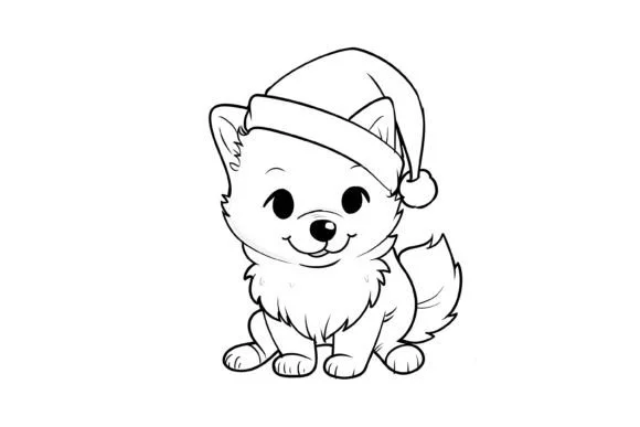 Kawaii Christmas Dog Coloring Page