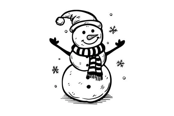 Christmas Snowman Kids Coloring Page