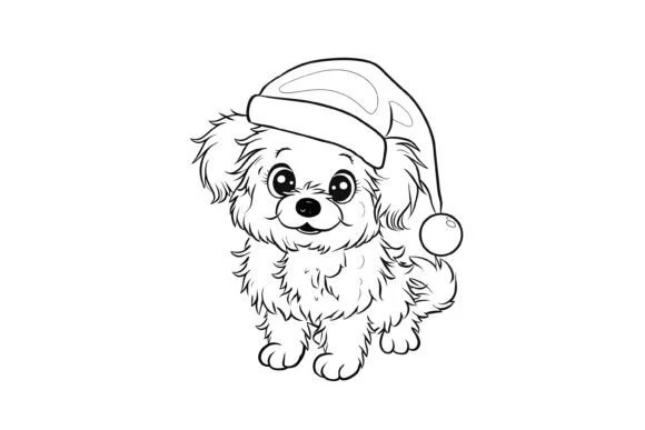 Kawaii Christmas Dog Coloring Page