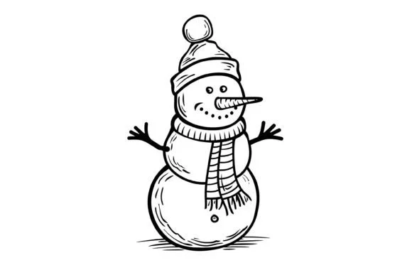Christmas Snowman Kids Coloring Page
