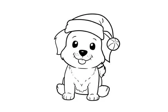 Kawaii Christmas Dog Coloring Page