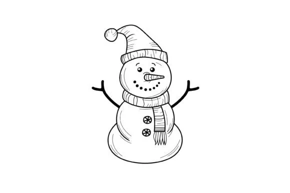 Christmas Snowman Kids Coloring Page
