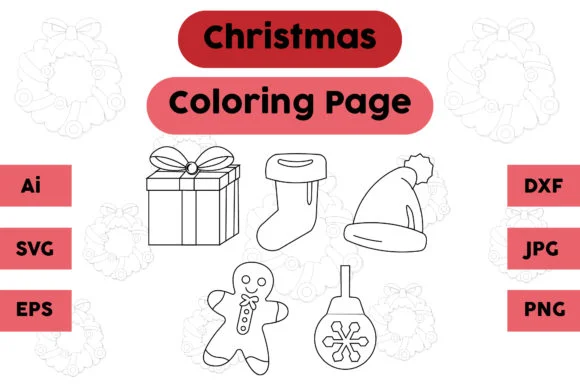 Christmas Coloring Page Happy Set
