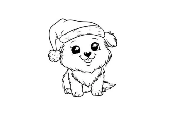 Kawaii Christmas Dog Coloring Page