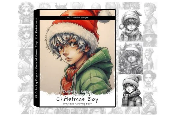 Christmas Boy Grayscale Coloring Book